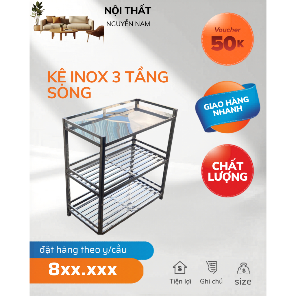 Kệ Chén Bát Inox 3 Tầng Song – Đa Năng, Chắc Chắn, Đựng Đồ Nhà Bếp Gọn Gàng( nhận đặt hàng theo y/cầu)
