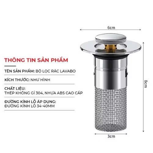Nút Chặn Thoát Nước, Ngăn Mùi & Lọc Rác Bồn Rửa Mặt, Nắp Ấn Xả Đồng Lavabo Thay Thế 2in1, Lắp Đặt Dễ Dàng