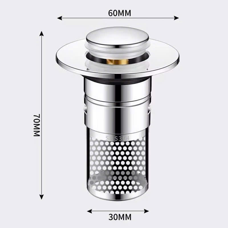 Nút Chặn Thoát Nước, Ngăn Mùi & Lọc Rác Bồn Rửa Mặt, Nắp Ấn Xả Đồng Lavabo Thay Thế 2in1, Lắp Đặt Dễ Dàng