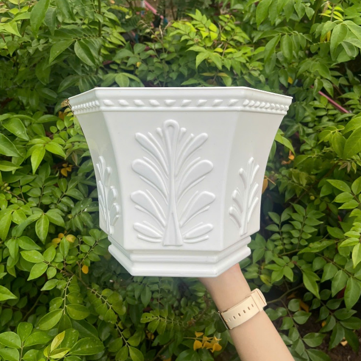 Chậu cỏ may nhựa trắng cao cấp - Chậu trồng cây vuông đẹp, thoát nước tốt – Kimbio Farm