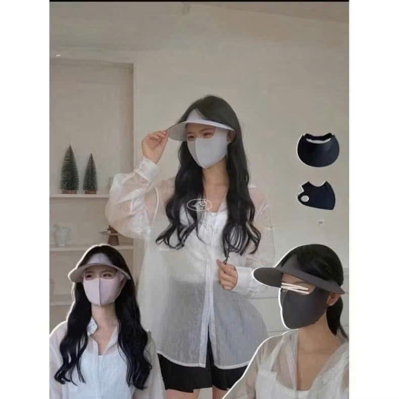 Combo Mũ Chống Nắng Nửa Đầu Kèm Khẩu Trang Ninja - Set Nón Chống Tia UV Lụa Băng Cao Cấp Cho Nữ (Nhiều Màu)