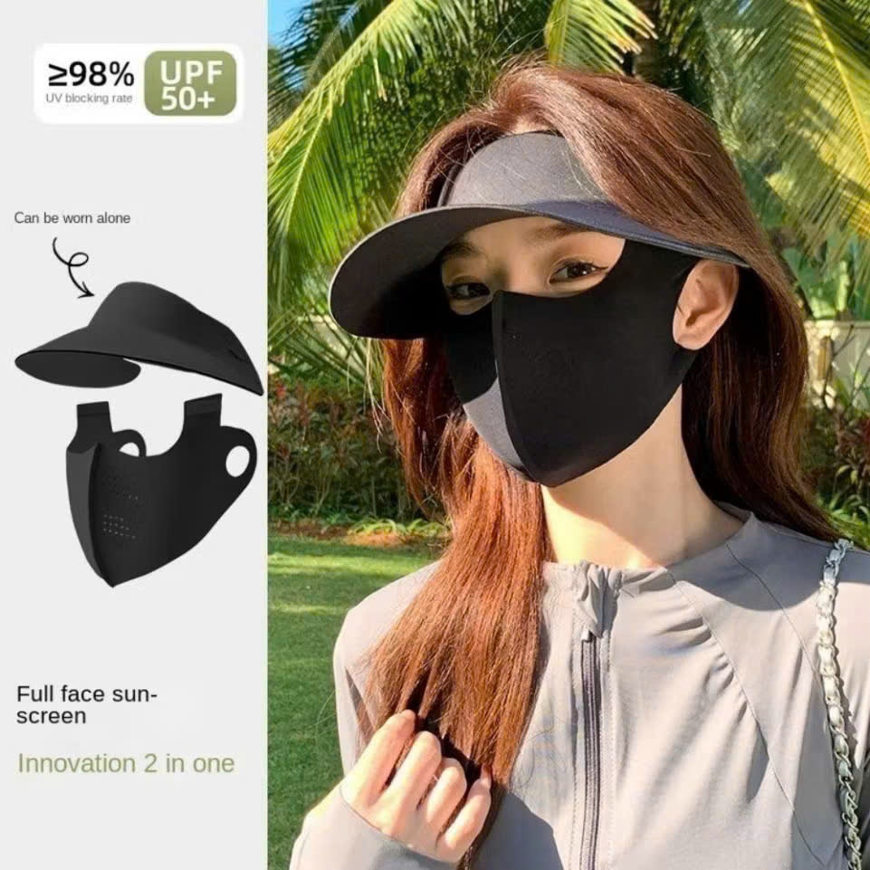 Combo Mũ Chống Nắng Nửa Đầu Kèm Khẩu Trang Ninja - Set Nón Chống Tia UV Lụa Băng Cao Cấp Cho Nữ (Nhiều Màu)