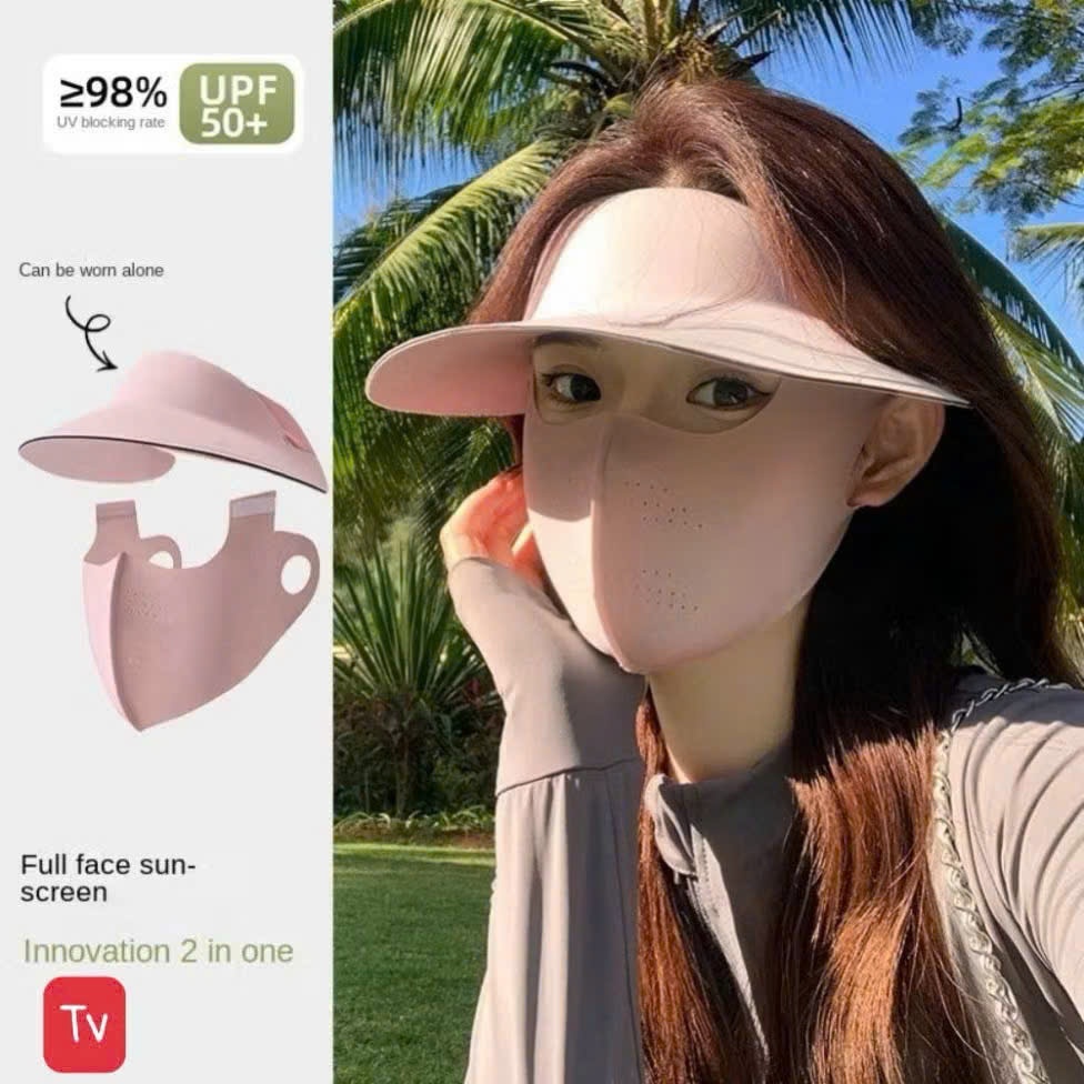 Combo Mũ Chống Nắng Nửa Đầu Kèm Khẩu Trang Ninja - Set Nón Chống Tia UV Lụa Băng Cao Cấp Cho Nữ (Nhiều Màu)