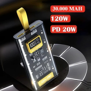 SẠC DỰ PHÒNG 30000mAh –120W SẠC SIÊU NHANH, MÀN HÌNH LED, 4 CỔNG SẠC, VỎ TRONG SUỐT CAO CẤP