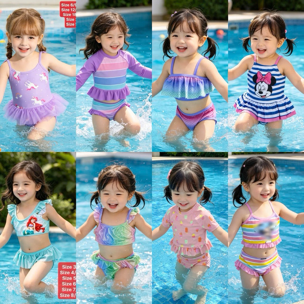 Set đồ bơi bé gái form bé Boi02 xuất dư xịn từ 6 tháng - 8 tuổi chống nắng UPF cao cấp