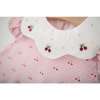 Váy bé gái dáng chữ A cổ hoa thêu quả cherry xinh xắn vải mỏng mặc đi chơi đi học D1331 Bí Ngô Nhỏ