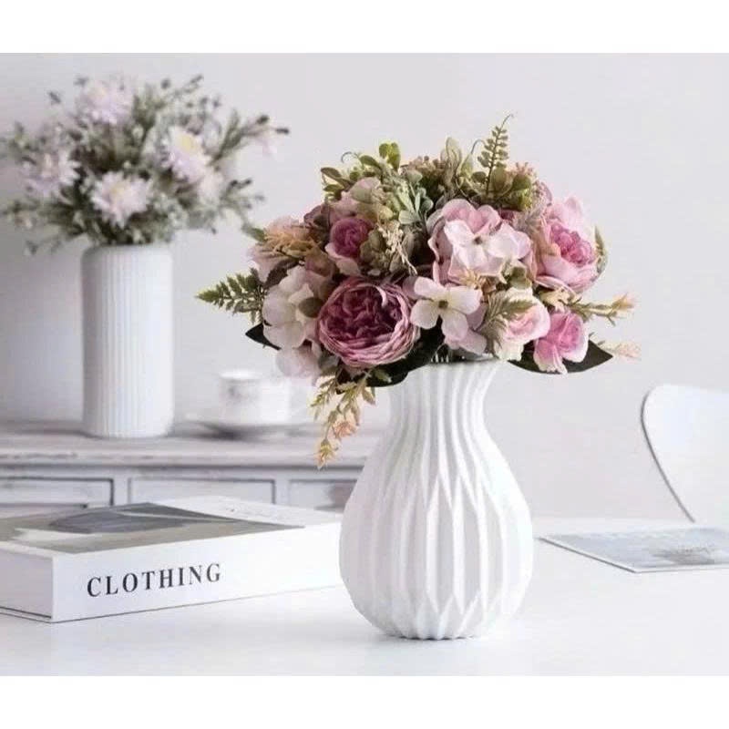 Lọ hoa nhựa dáng Origami giả gốm nhiều mẫu decor bàn làm việc, văn phòng
