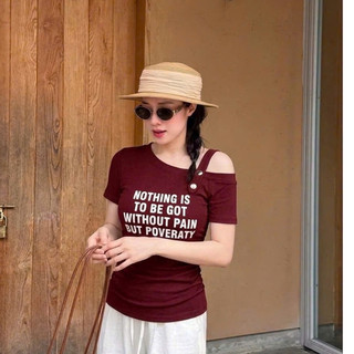 Áo Thời Trang thiết kế Lệch vai Phối Chữ May Nhún Dáng Ôm