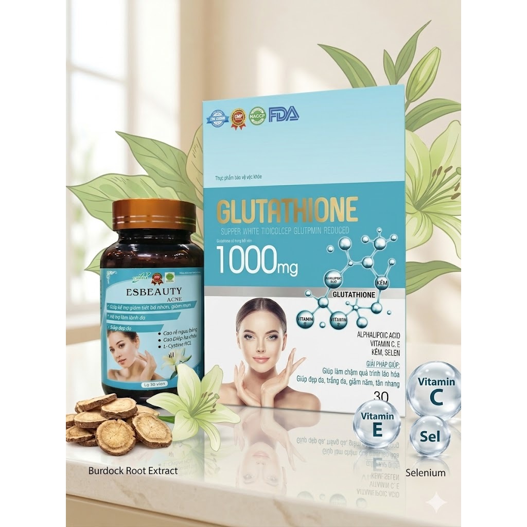 Viên uống Glutathione 1000mg Lọ 30 Viên – Trắng da, mờ nám & chống lão hóa 