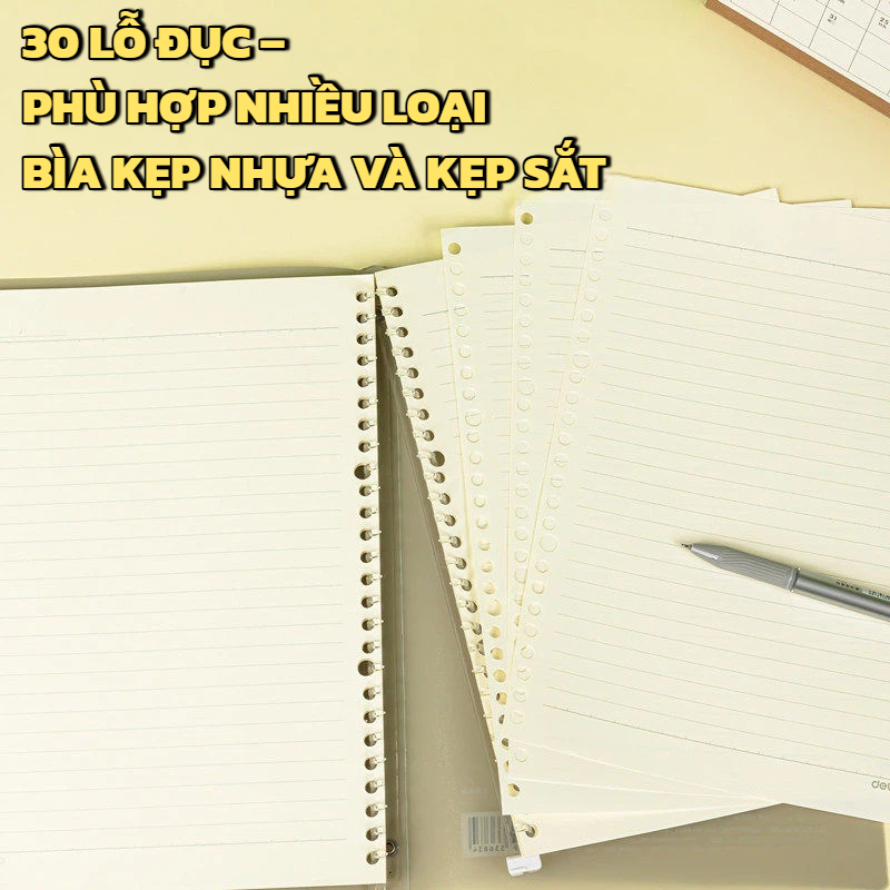 Ruột Sổ Còng Deli A4 A5 B5 – Giấy Refill Planner Bullet Journal – Kẻ Ngang/Caro/Trơn – Chống Lóa