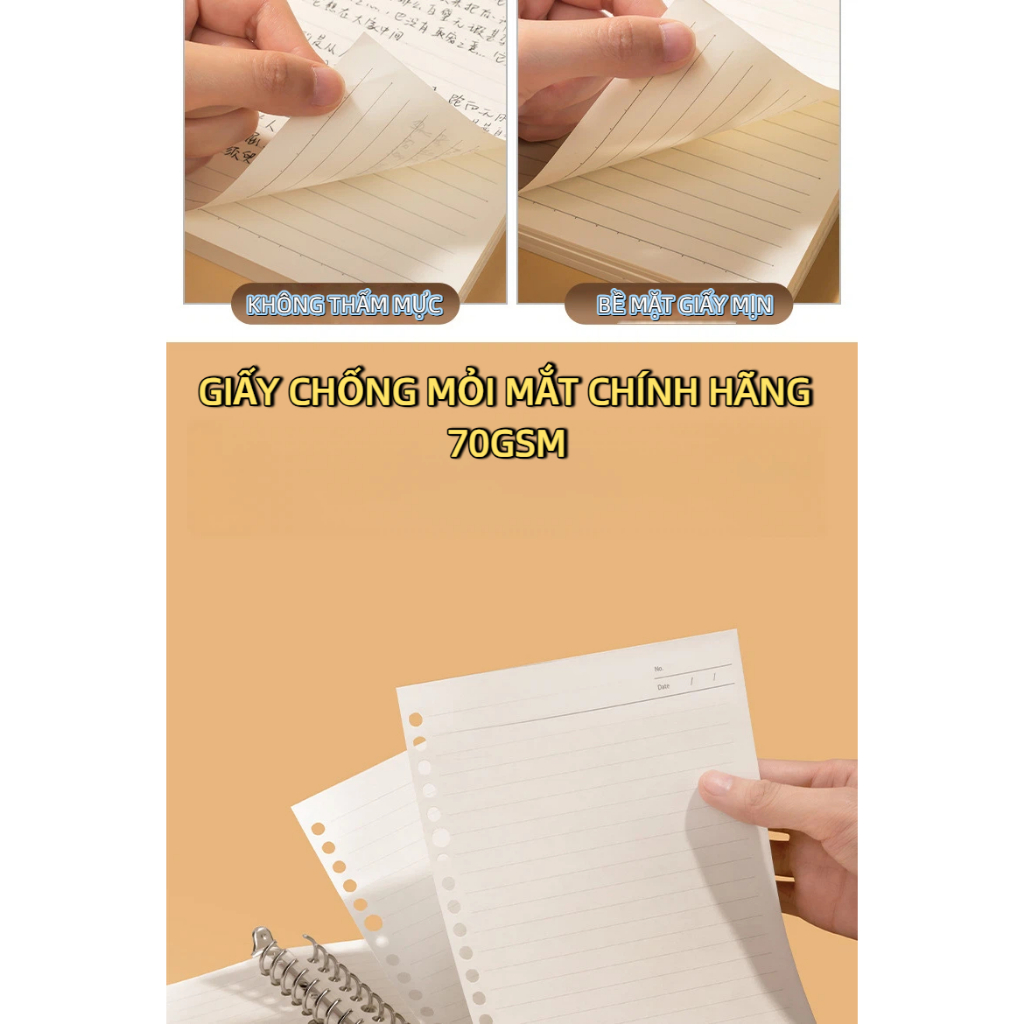 Ruột Sổ Còng Deli A4 A5 B5 – Giấy Refill Planner Bullet Journal – Kẻ Ngang/Caro/Trơn – Chống Lóa