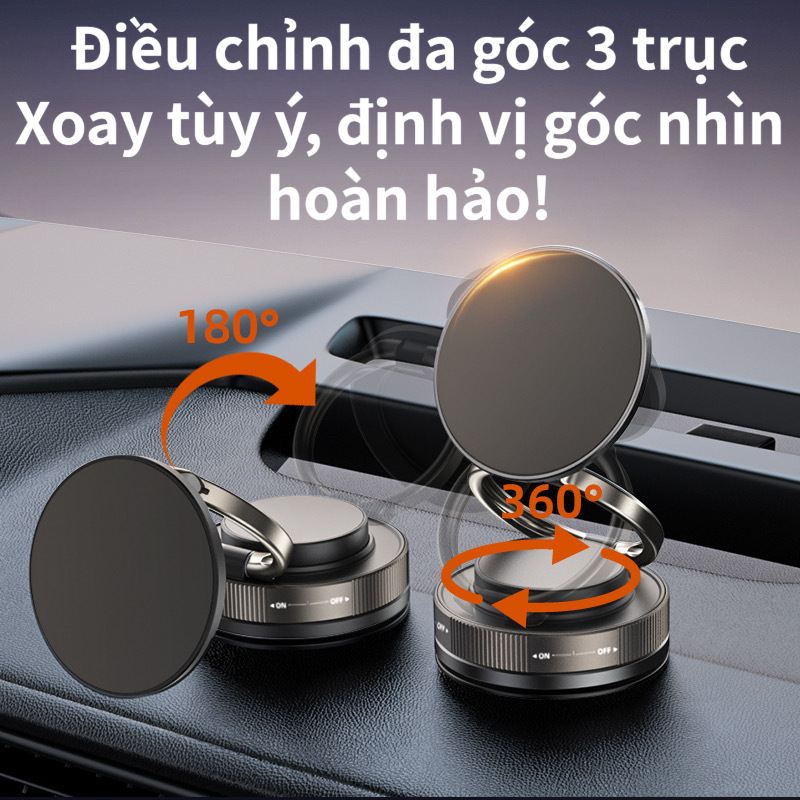 Giá đỡ điện thoại xe hút chân không từ tính mạnh 360 độ xoay 3 trục, chống rung lắc, không rơi máy,dùng xe/bàn/bếp/phòng