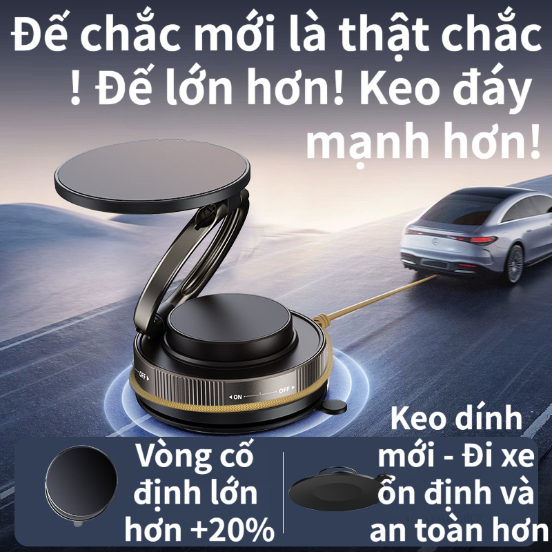 Giá đỡ điện thoại xe hút chân không từ tính mạnh 360 độ xoay 3 trục, chống rung lắc, không rơi máy,dùng xe/bàn/bếp/phòng