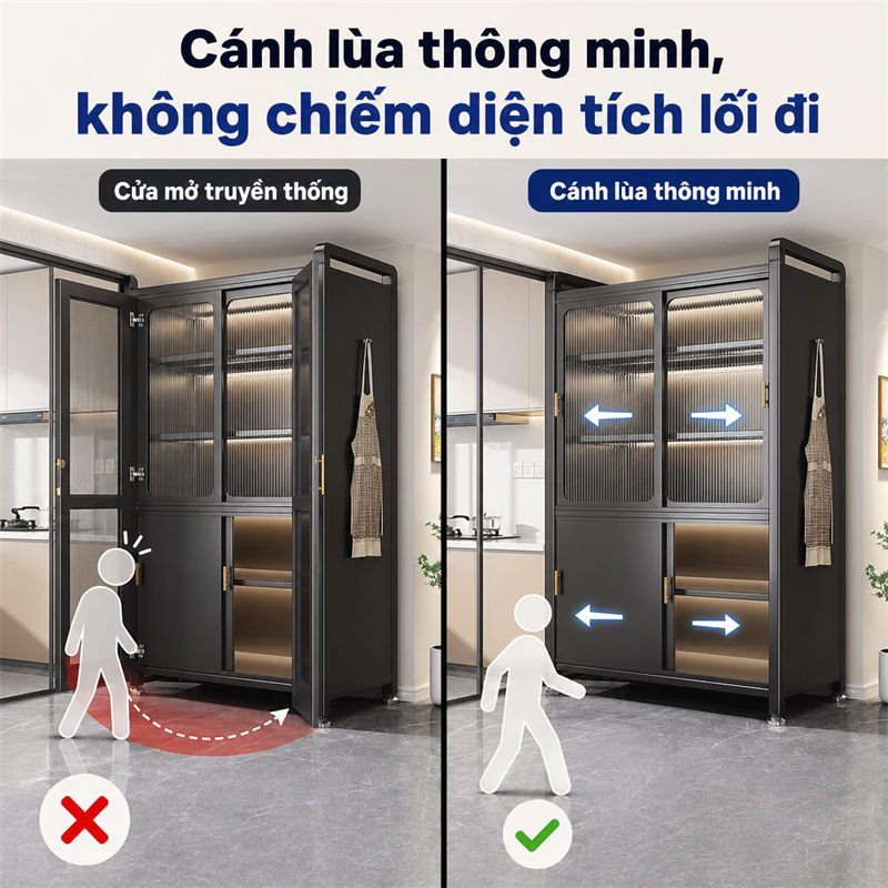 Tủ bếp Đa Năng Kệ để đồ thép cacbon Kệ để đồ nhà bếp chống bụi cần thiết cho mọi gia đình