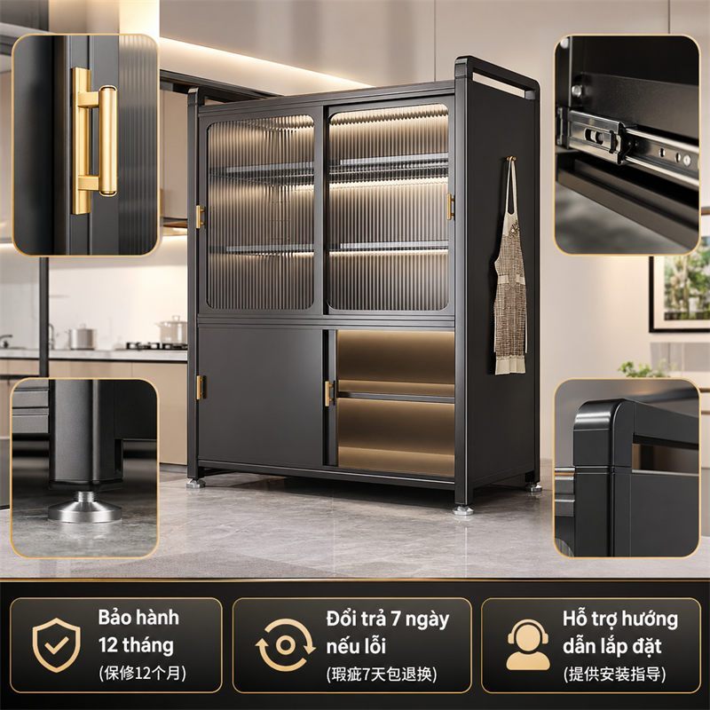 Tủ bếp Đa Năng Kệ để đồ thép cacbon Kệ để đồ nhà bếp chống bụi cần thiết cho mọi gia đình