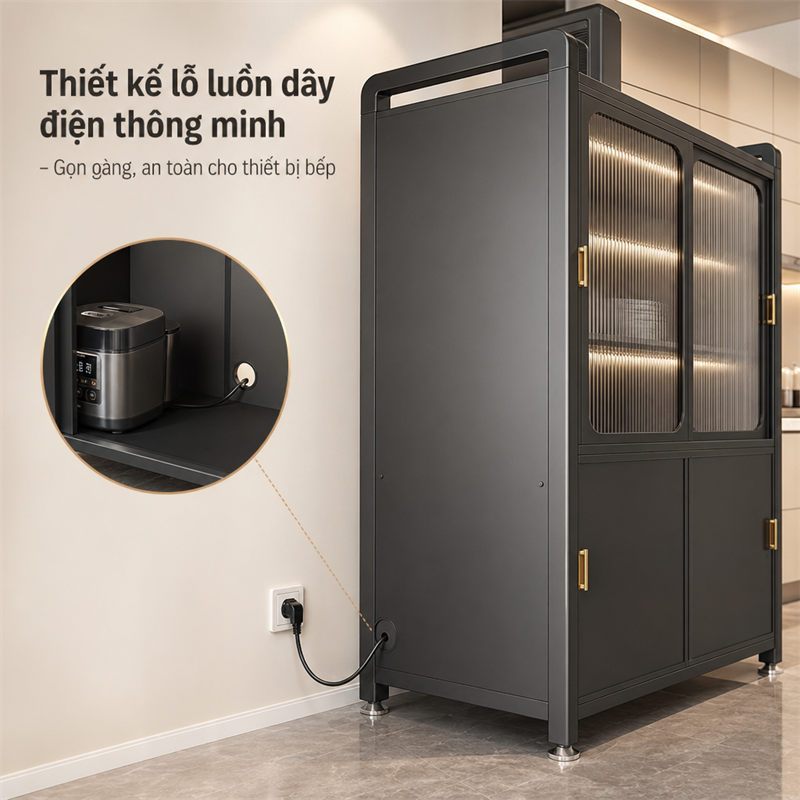 Tủ bếp Đa Năng Kệ để đồ thép cacbon Kệ để đồ nhà bếp chống bụi cần thiết cho mọi gia đình