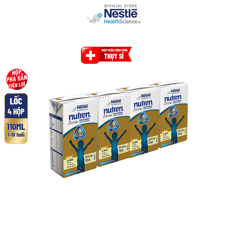 [Quà tặng không bán] Lốc 4 Hộp Sữa Pha Sẵn NESTLÉ NUTREN JUNIOR Thụy Sĩ Công Thức BIG Tăng Trưởng 110ML