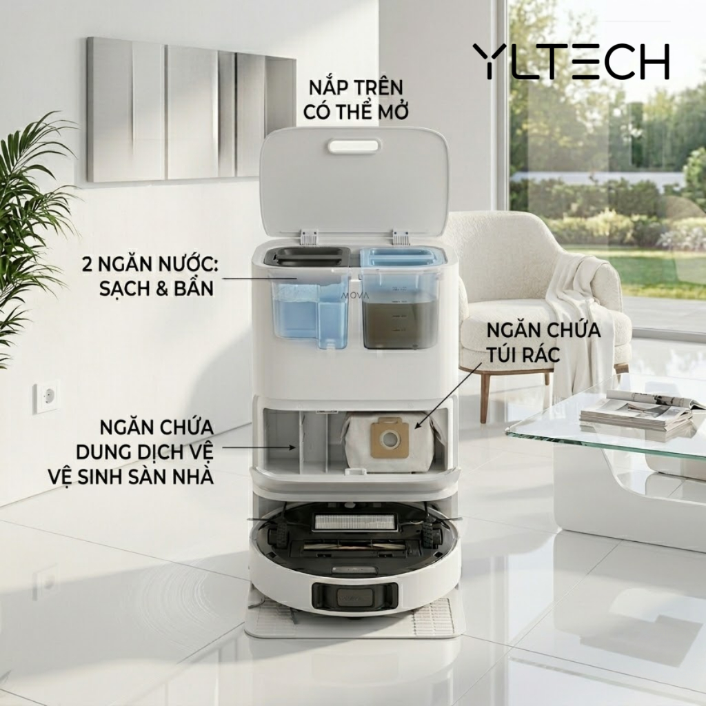 Robot Hút Bụi Lau Nhà Mova P10S Ultra | 12.000Pa Giặt Nước Nóng 75°C | APP Dre@me Home