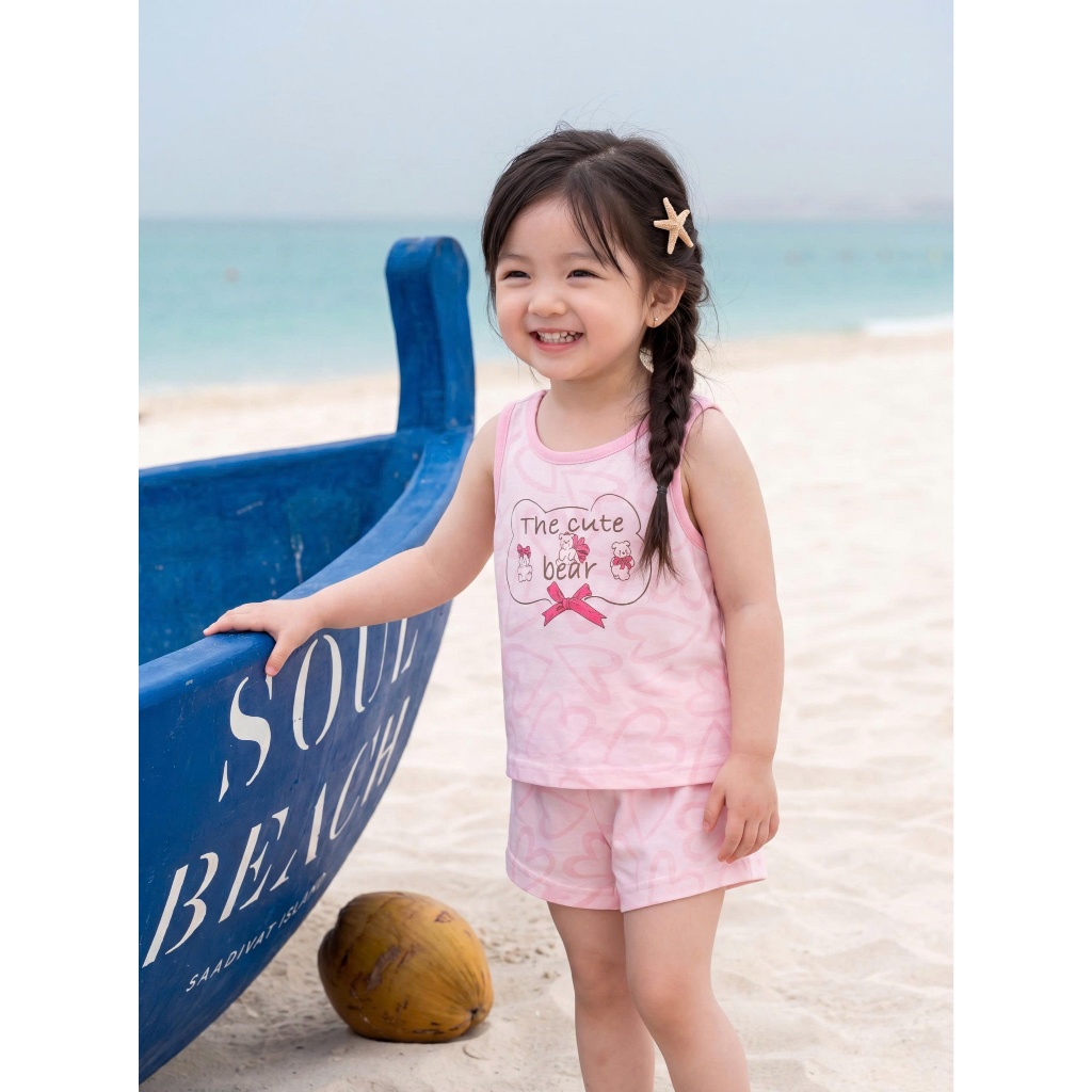 Set bộ 3 lỗ bé gái 1-6 tuổi Miniumbaby in hình gấu nơ mặc hè dễ thương, chất cotton mềm mát SB2768