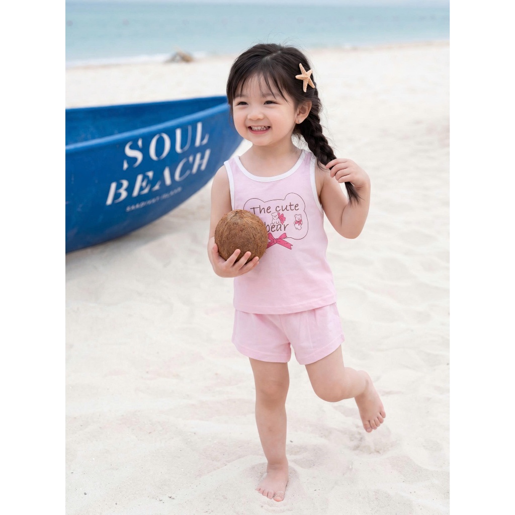 Set bộ 3 lỗ bé gái 1-6 tuổi Miniumbaby in hình gấu nơ mặc hè dễ thương, chất cotton mềm mát SB2768