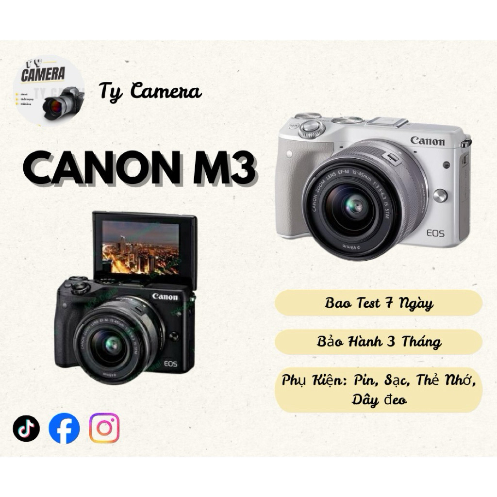 Máy ảnh CANON M3 mới 94-96% đẹp không lỗi (kèm full phụ kiện)