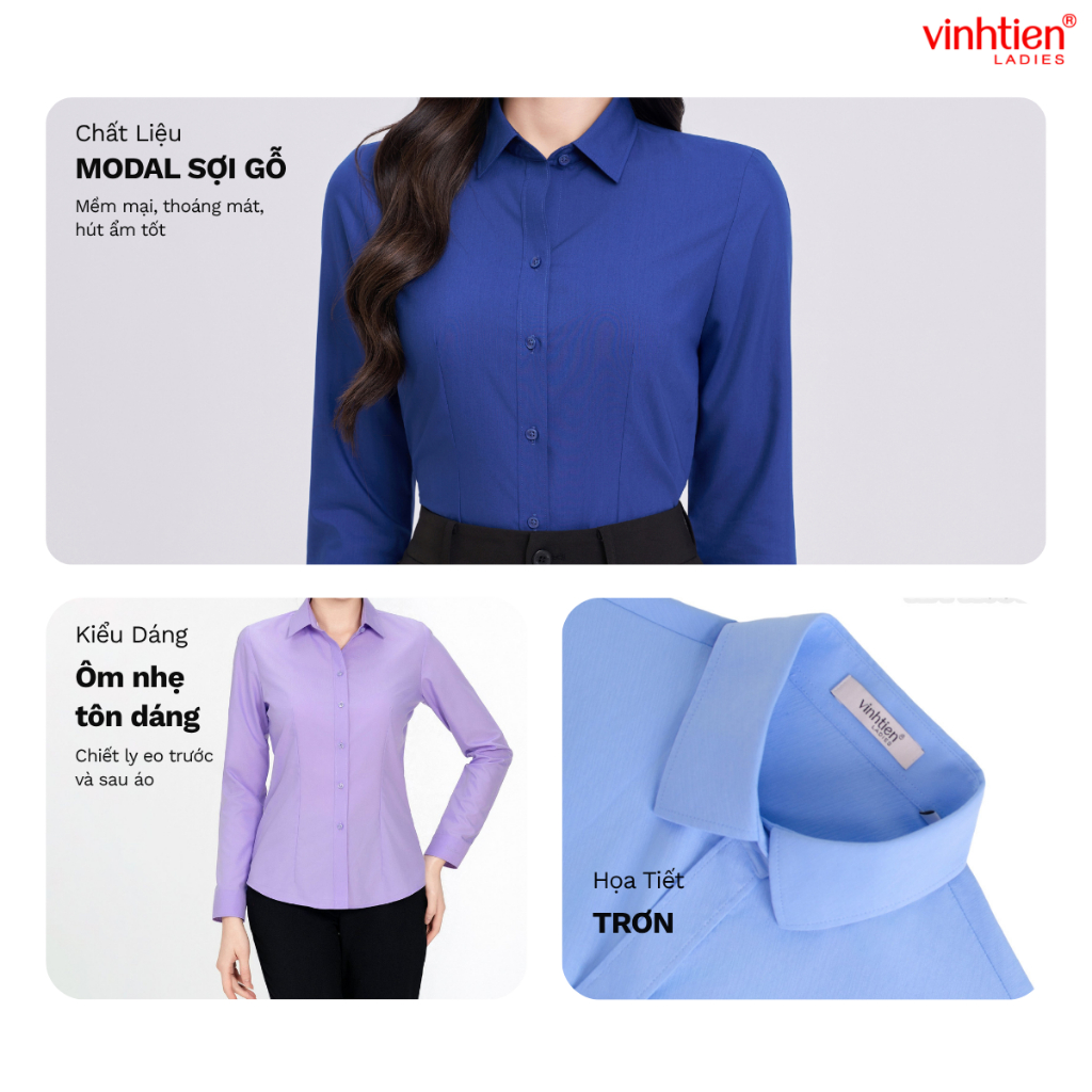 Áo Sơ Mi Nữ Dài Tay Công Sở Vĩnh Tiến Ladies, Chất Liệu Modal Sợi Gỗ - GTB 475