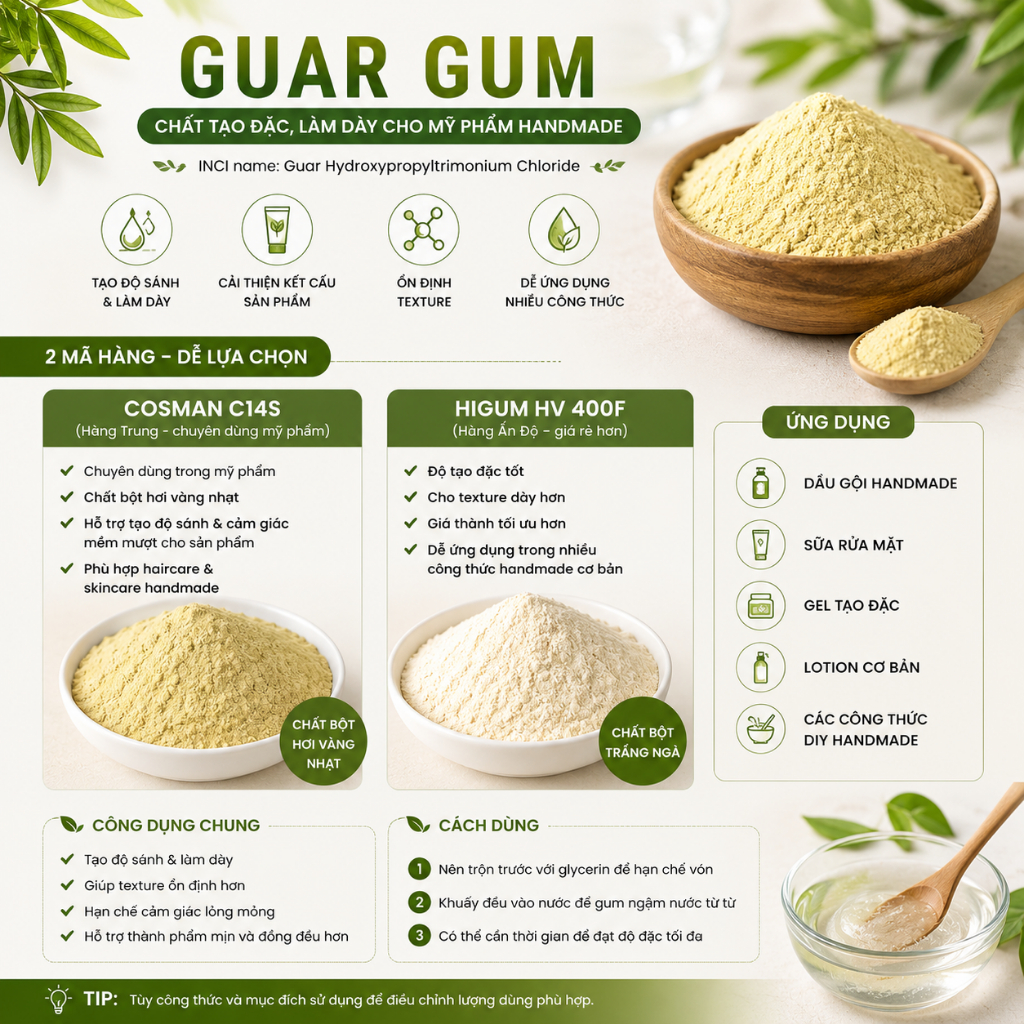 GUAR GUM (Inci name: Guar Hydroxypropyltrimonium Chloride) - Chất tạo đặc, làm dày
