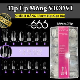 Tip Úp Móng VICOVI Form Hạt Gạo Dài Nhám Đầu  –  480pcs, Full Size 0–9, Tip Úp Gel Cao Cấp Chuẩn Salon THEGIOINAIL666