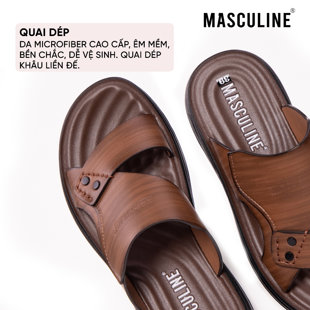 Dép nam MASCULINE MDL611 quai chéo da Microfiber cao cấp đế PU êm nhẹ chống trượt
