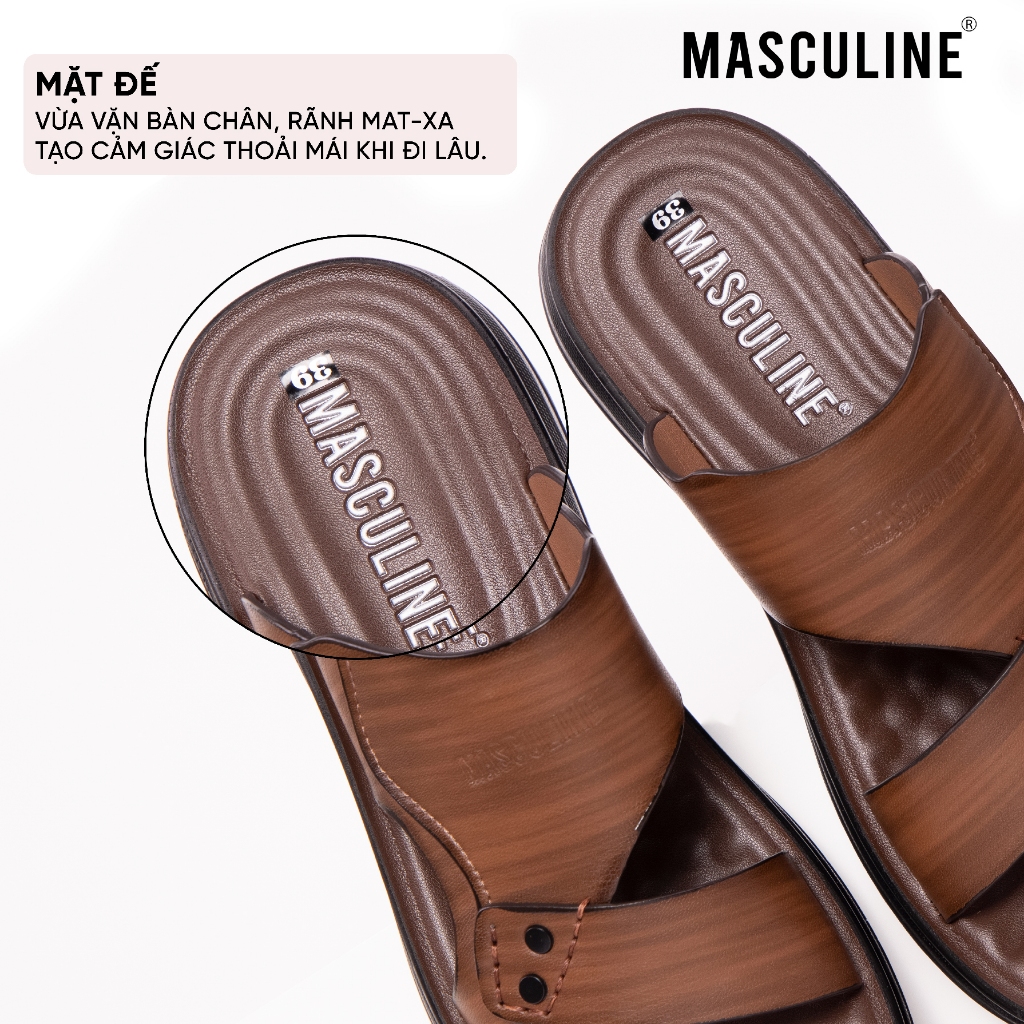 Dép nam MASCULINE MDL611 quai chéo da Microfiber cao cấp đế PU êm nhẹ chống trượt