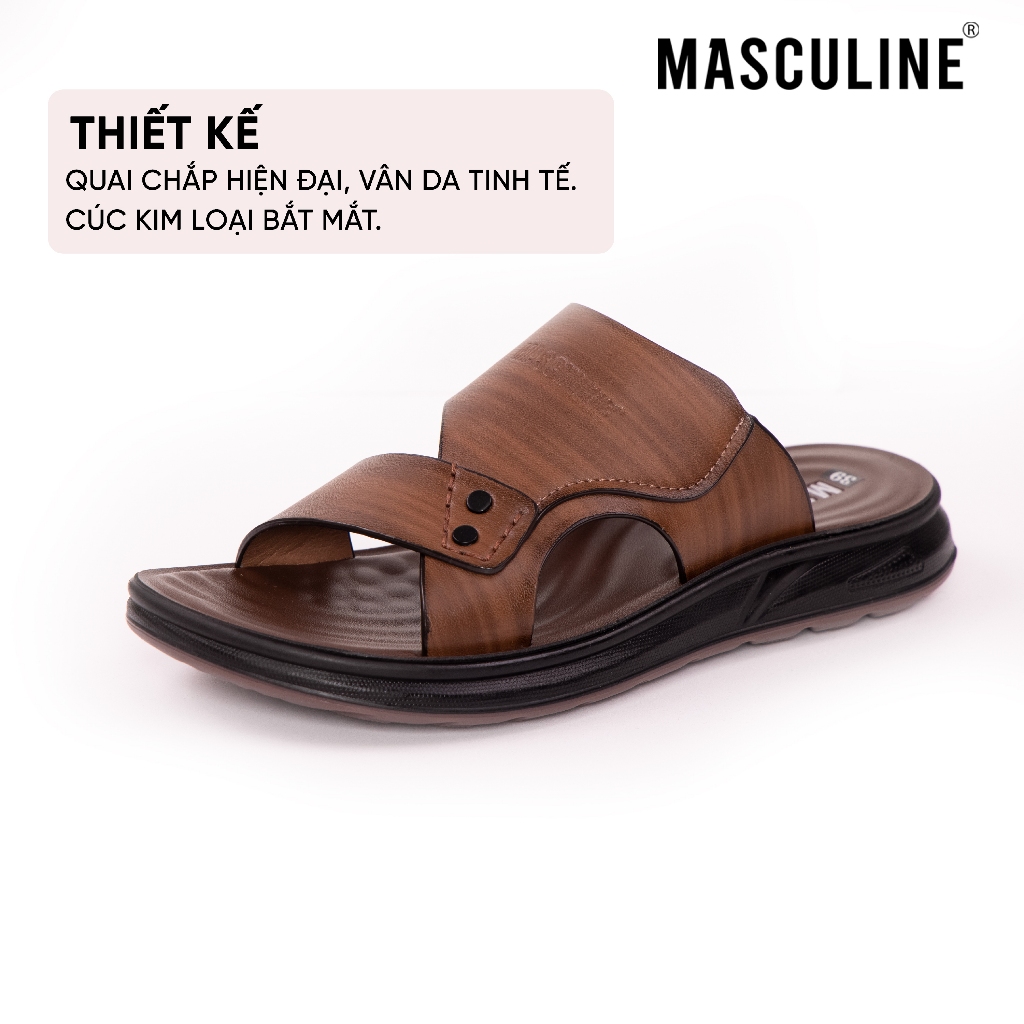 Dép nam MASCULINE MDL611 quai chéo da Microfiber cao cấp đế PU êm nhẹ chống trượt