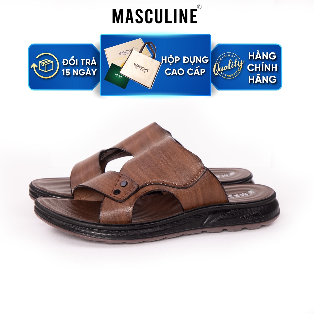 Dép nam MASCULINE MDL611 quai chéo da Microfiber cao cấp đế PU êm nhẹ chống trượt