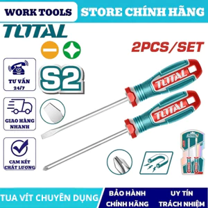 Tua vít TOTAL chính hãng thép CR-V siêu bền, đầu vít từ tính chống trượt, dùng cho sửa chữa điện–cơ khí–gia đình DNTT