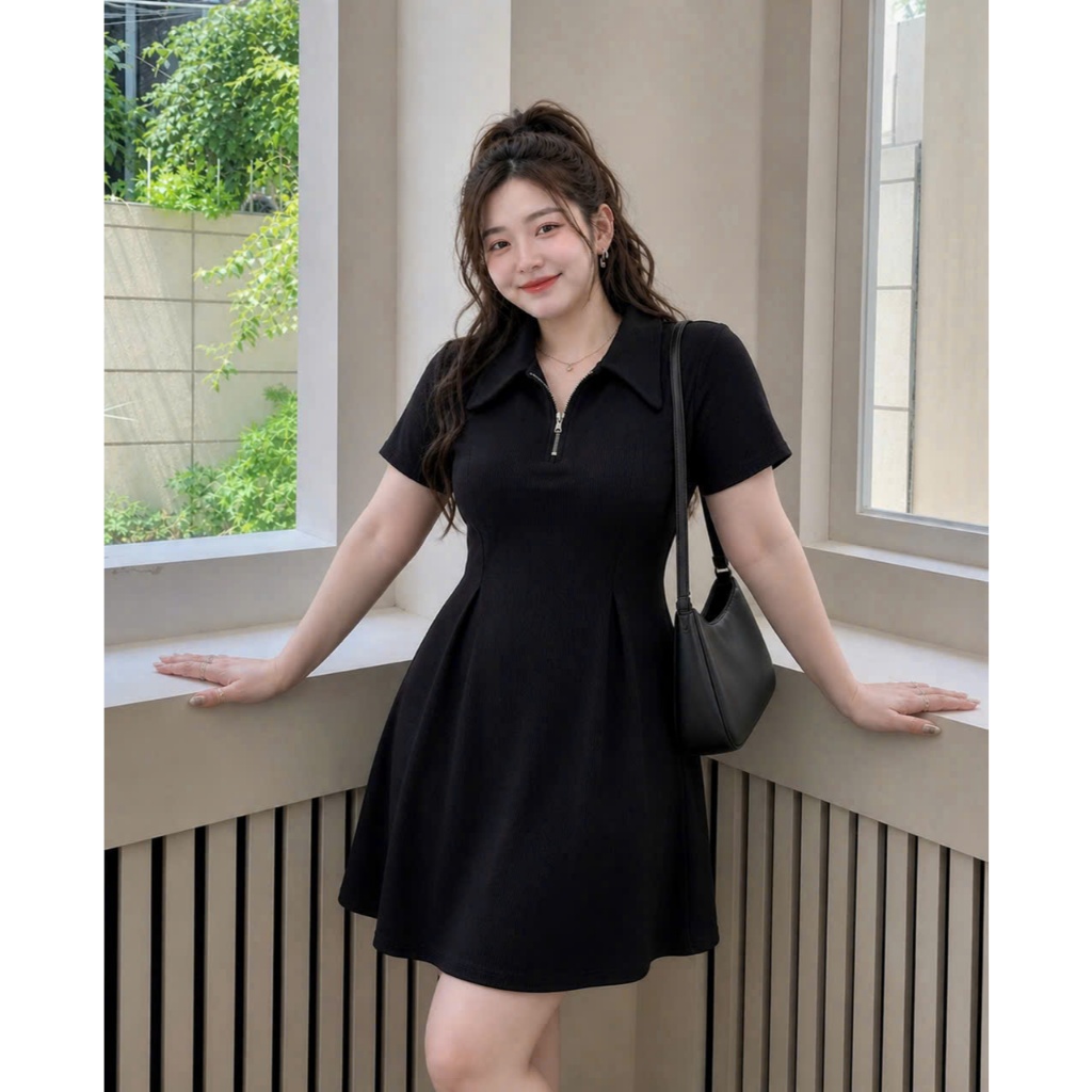 Đầm Polo Bigsize Nữ Tay Ngắn Cổ Bẻ Khóa Kéo Lên Phom Tôn Dáng Dễ Thương Vải Thun Gân Co Giãn G98