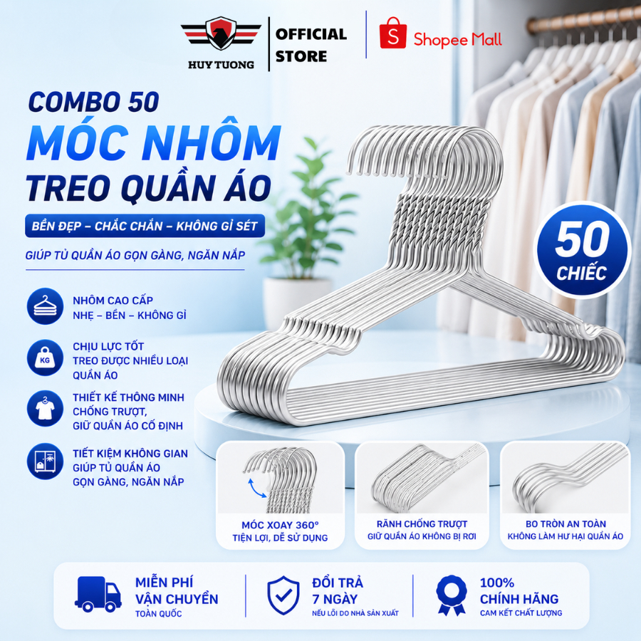 Combo 50 Móc Nhôm Treo Quần Áo Huy Tưởng  Móc Phơi Đồ Cao Cấp Cho Người Lớn Trẻ Em. | BigBuy360 - bigbuy360.vn