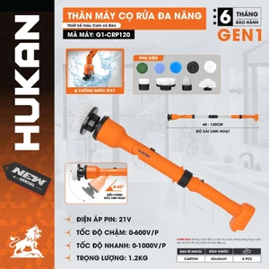 Máy Cọ Rửa Vệ Sinh Pin 21V HUKAN G1-CRP120 | Chổi Điện Đa Năng Cán Dài Điều Chỉnh 60-120cm, Xoay 45°