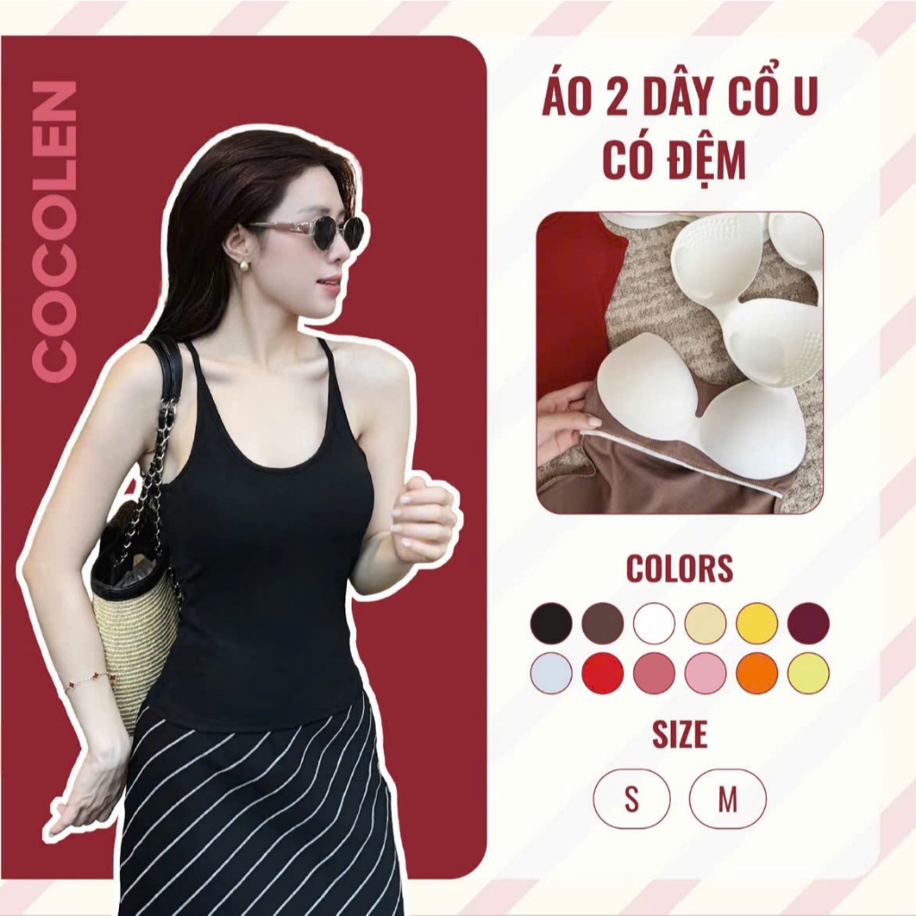 [CÓ MÚT] Áo 2 Dây Cổ U Có Đệm Cao Su Thoáng Khí - Chất Liệu Cotton Rib Hàn Co Giãn Thoải Mái, Form Ôm Body Tôn Dáng A012