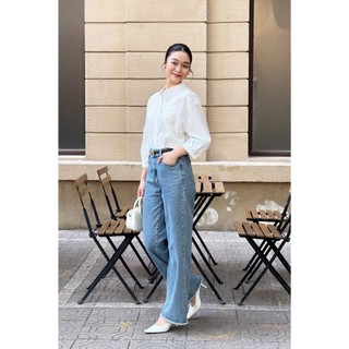 Quần Jean Nữ Công Sở LAMER FASHION Ống Rộng Tua Gấu Quần Bò Nữ Cạp Cao V64J25Q019