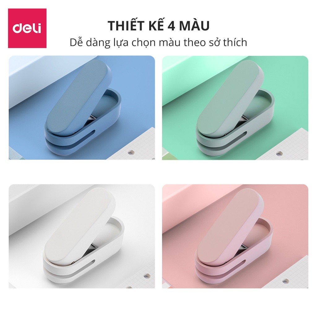 Bấm Đục Lỗ Giấy Mini Deli Cầm Tay Tiện Lợi – Máy Đục Lỗ Để Bàn / Đục Lỗ Sổ Còng, Dụng Cụ Bấm Lỗ Giấy Văn Phòng