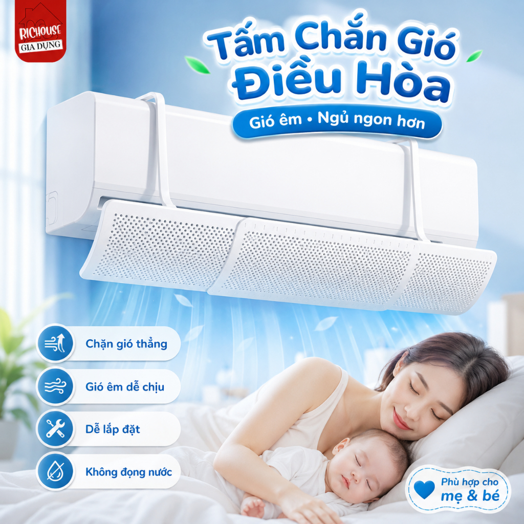 [HÀNG LOẠI 1] Tấm Chắn Gió Điều Hòa Cao Cấp Xoay 180 Độ 3 Cánh, Điều Chỉnh Kích Thước