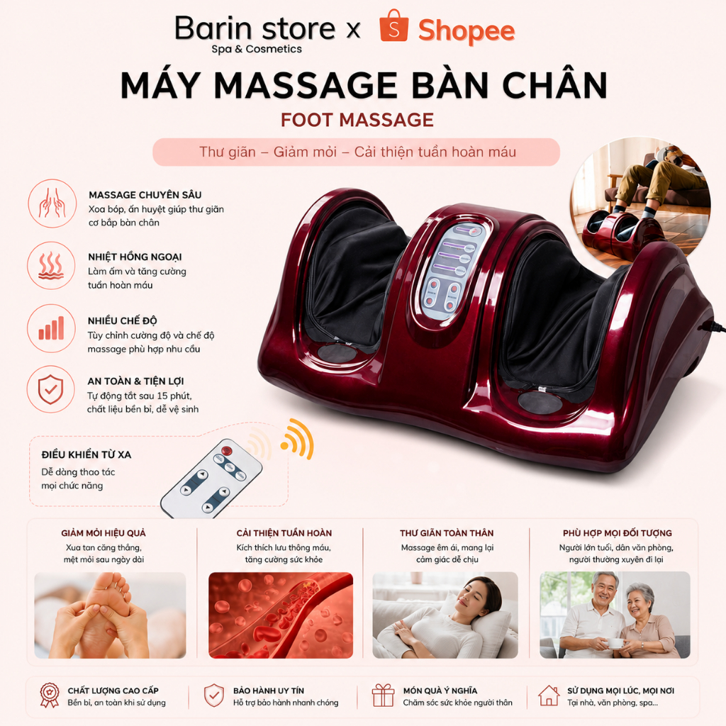 Máy Massage Chân Foot Massager – Con Lăn Kèm Túi Khí, Điều Khiển Dễ Dùng