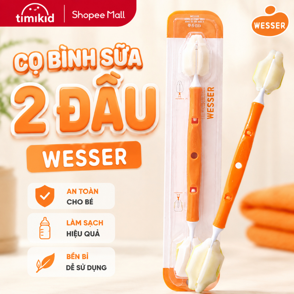 Cọ Rửa Bình Sữa WESSER 2 Đầu Đa Năng Giúp Làm Sạch Bình Và Núm Ti