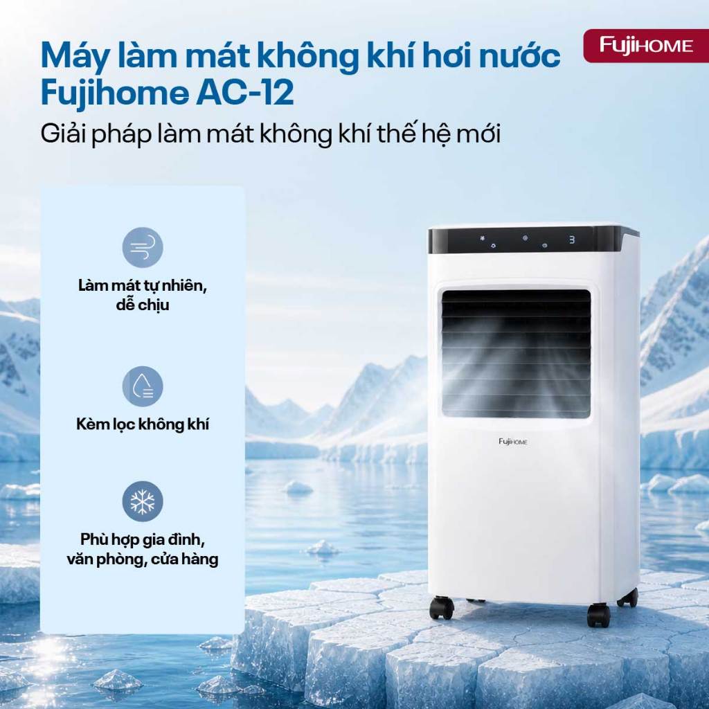 Máy làm mát không khí hơi nước Nhập Khẩu FUJIHOME AC-12, quạt điện cây điều hòa không khí phun sương