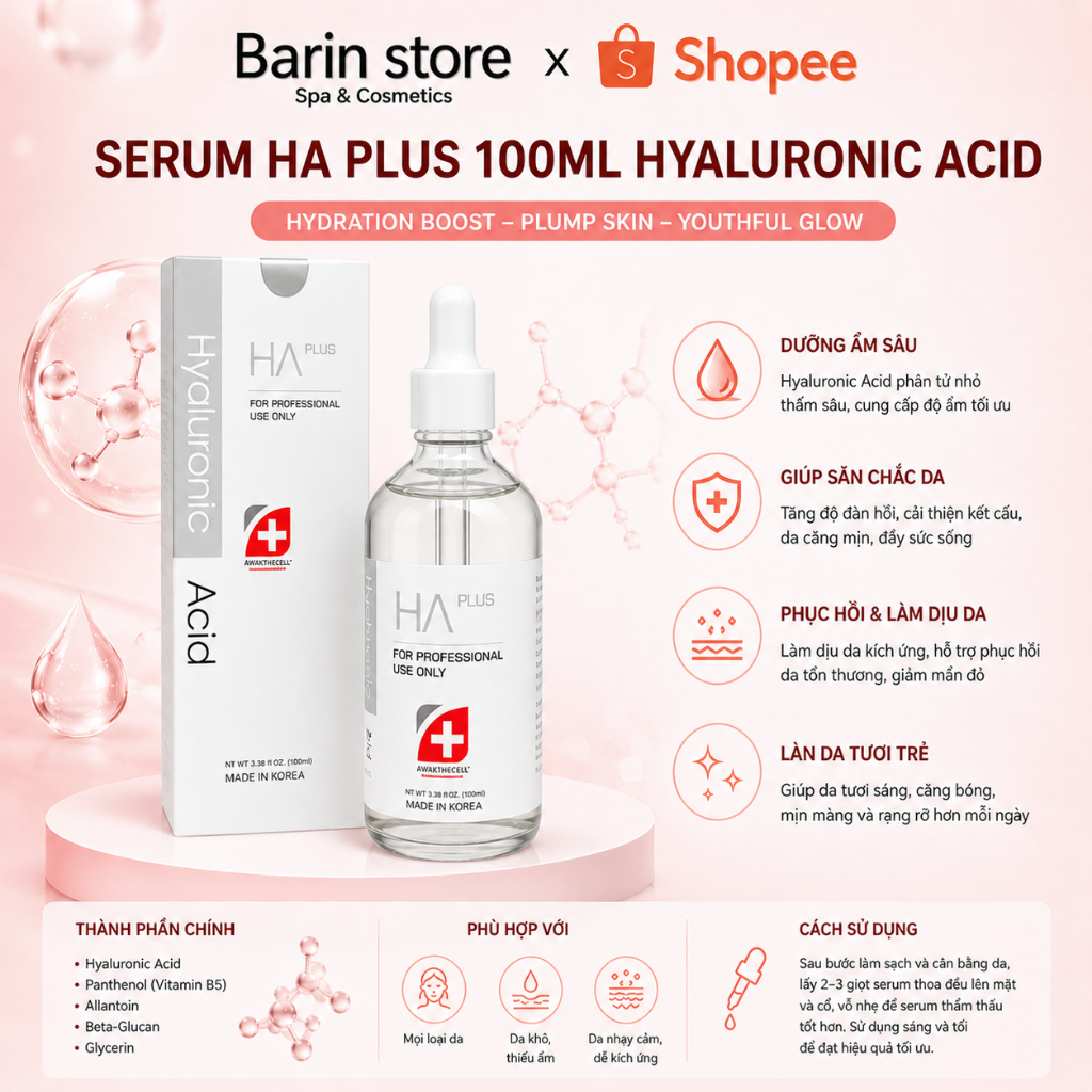 Serum Ha Plus 100ml Hyaluronic Acid Cấp Nước, Dưỡng Ẩm Da Chống Lão Hóa ...