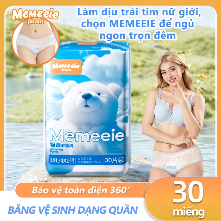 [Che Tên] Băng Vệ Sinh Quần Memeiee 30 Miếng – Sợi Tơ Tằm Mềm Mại, Không Huỳnh Quang