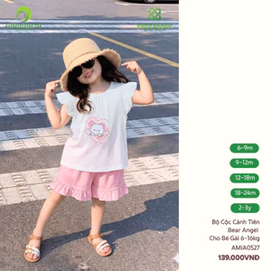Bộ Cộc Bé Gái Cánh Tiên Bear Angel Chính Hãng Anminaza AMIA0527 Vải Petit Mềm Mát