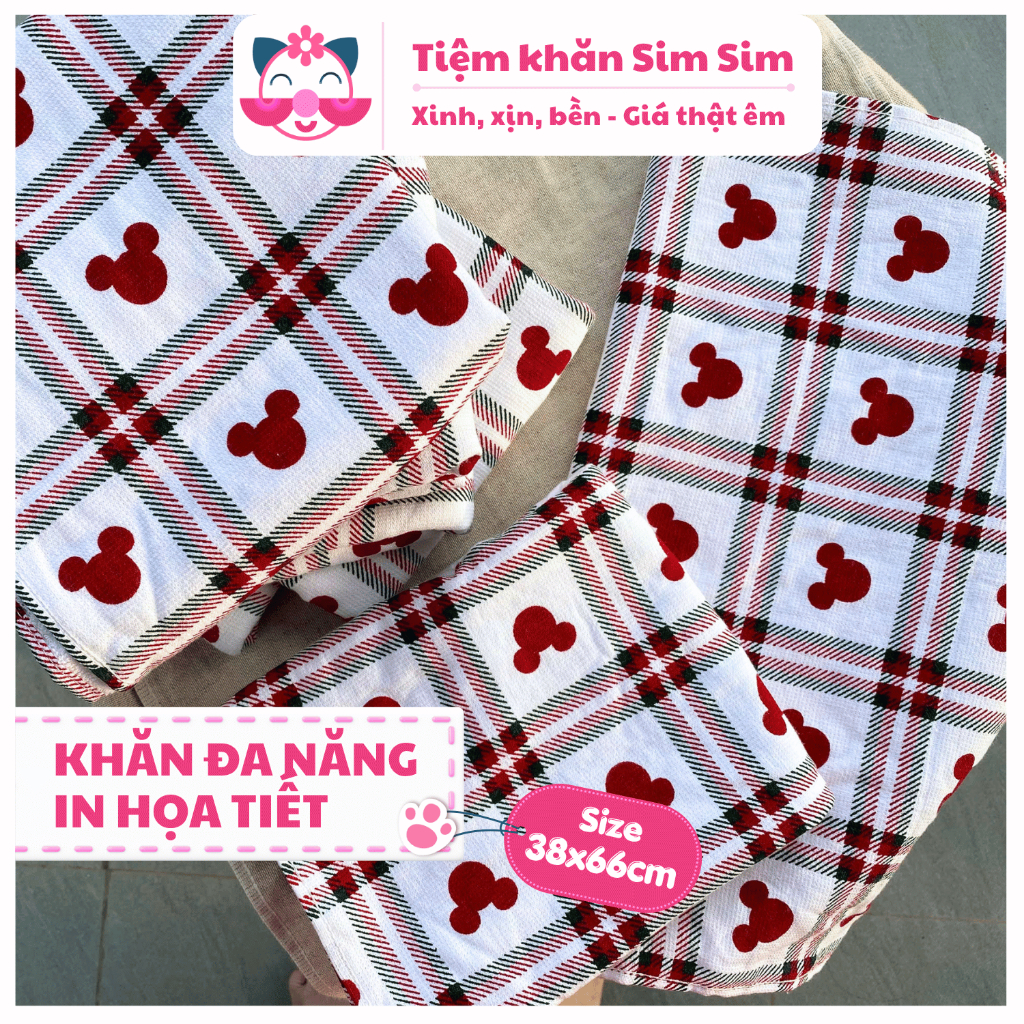 Khăn lau  - trang trí đa năng hoạ tiết kẻ caro biểu tượng Mickey