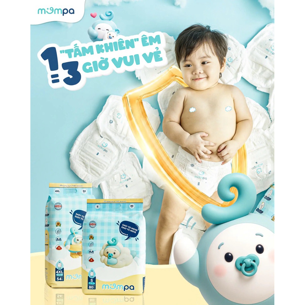 Bỉm quần Mompa cao cấp mềm thoáng thấm hút tốt cho bé (Size S/M/L/XL/XXL/XXXL/XXXXL)