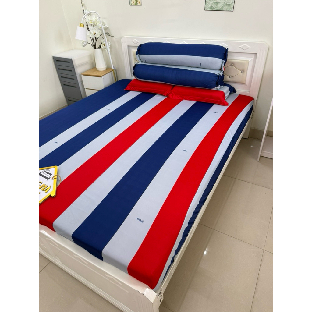 BỘ GA THUN LẠNH CÓ 2 ÁO GỐI ÔM DÂY KÉO mẫu CỜ XANH