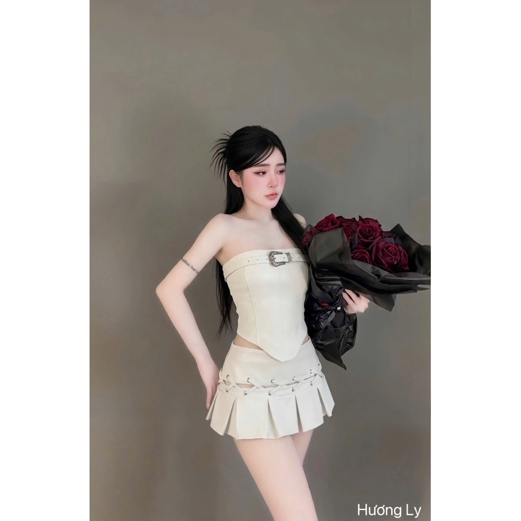 Set áo quây đai ngực chân váy đan dây oze